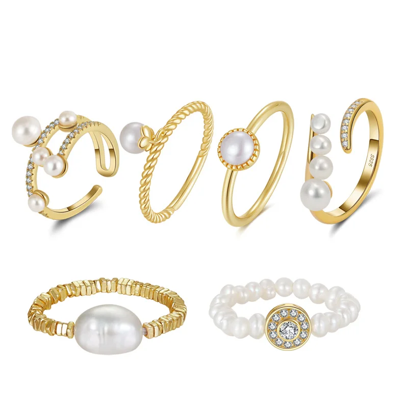 GPR-1 RINNTIN Silver 14K Gold Plated Cultured Freshwater Pearl Rings For Women Ladies