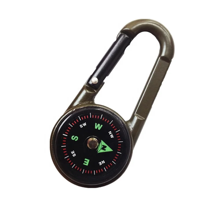 High Quality Custom Engraved Logo Small Multitool Mini Carabiner Clip Compass Survival Keychain