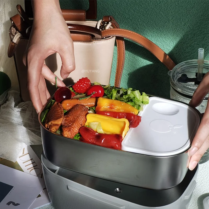 110V 220V Office School Use Electronic Heating Lunch Box Food Storage Warmer 1.05L Stainless Steel Portable Food Heater For Kids