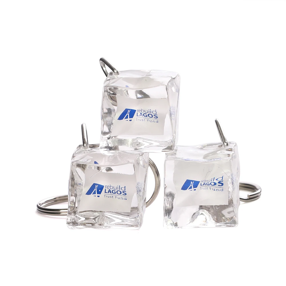 Wholesale 3D Square Shape Acrylic Ice Cube Transparent Key Ring