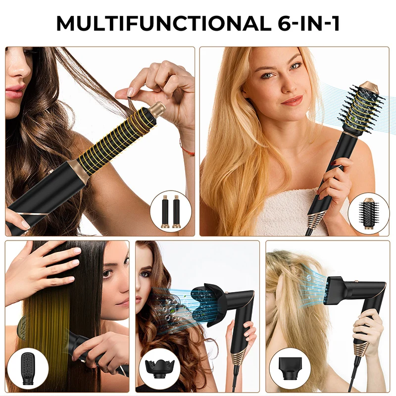 NEW 6 In 1 Hair Dryer Brush Multifunctional Hairdryer Folding Hot Air Styling