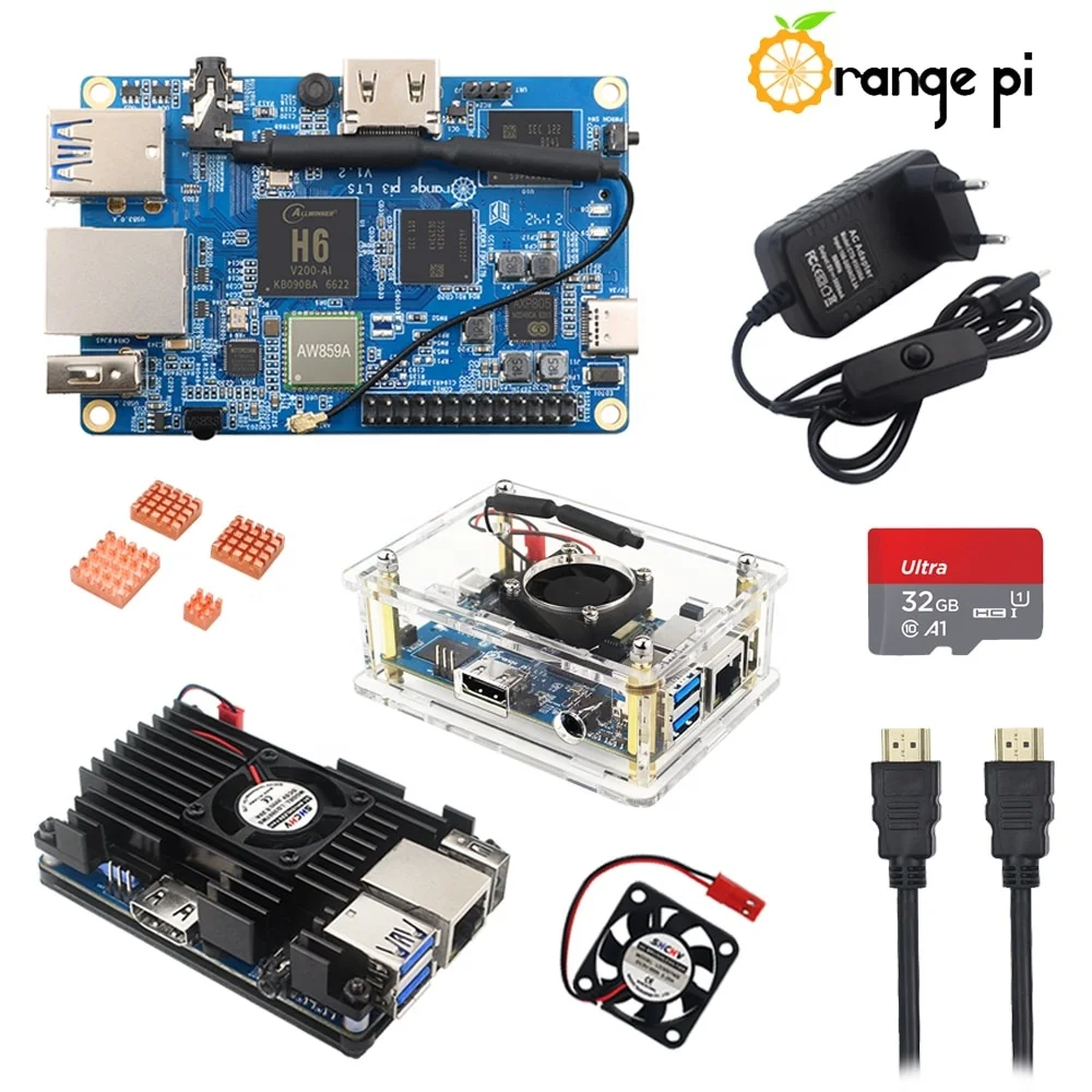 Orange Pi 3 LTS H6 64Bit 8GB EMMC 2G RAM WiFi BT 5.0 Optional Case Power Heatsink Fan Cable TF Card OPI 3LTS Orange Pi 3