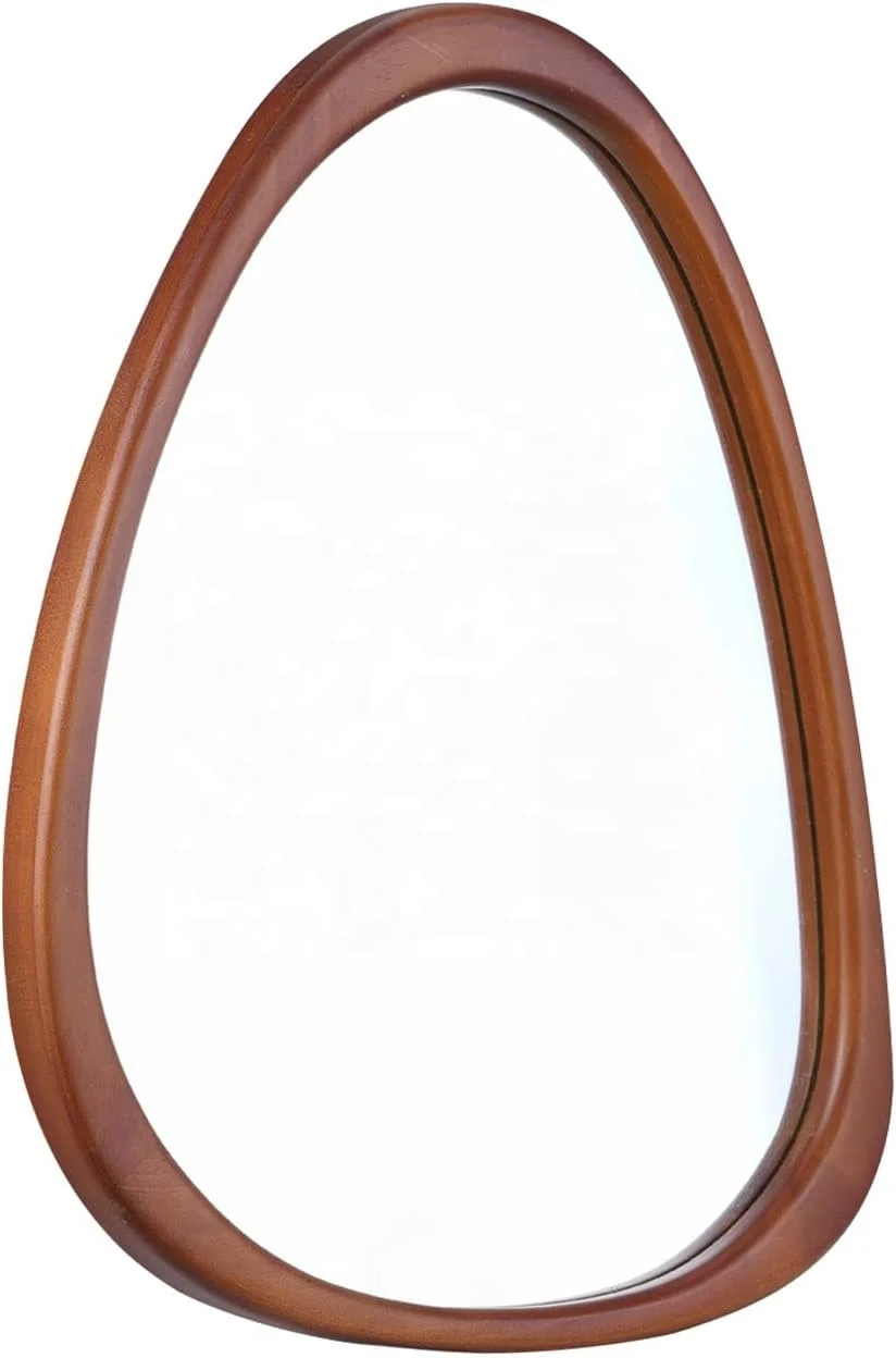 Factory Wholesale Modern Wood Framed Bathroom Decor Teardrop Water Drop Shaped Glass Bedroom Wall Hanging Mirror Miroir Espejo