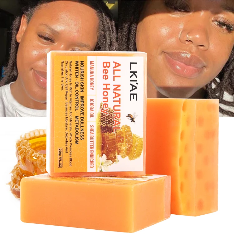 LKIAE Private Label Bath Soap Wholesale Custom Mens Women Body Face Turmeric Honey Foam Exfoliating Moisturizing Soap Bar 200g