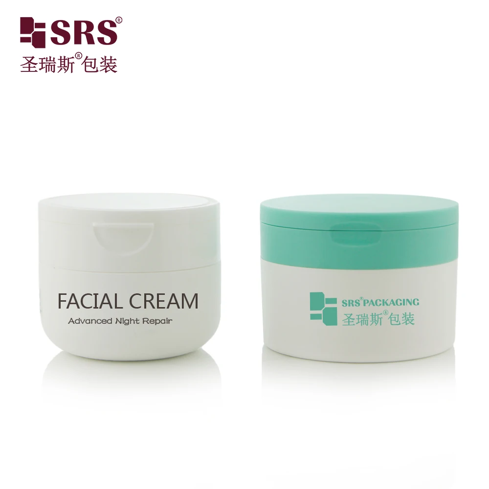 SRS1-120g Cylinder Lake Blue Colored PP Plastic Jar Set Cosmetic container with Blue Flip Cap with Attached Spoon for Eye Care