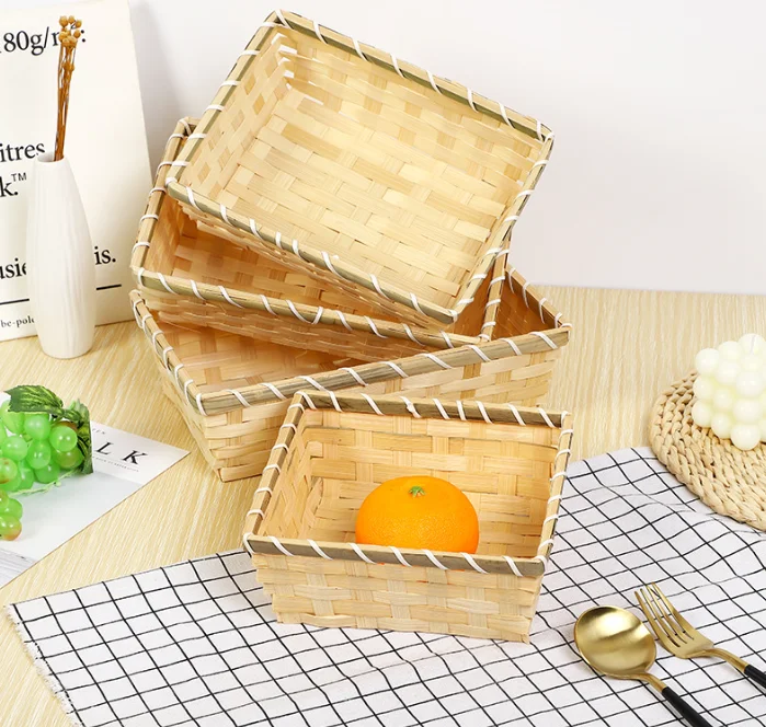 Snack Basket Handmade Dried Fruit Bread Storage Bamboo Chip Woven Christmas Gift Basket