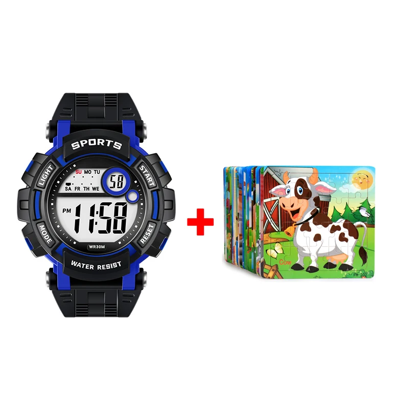 China Cheap Waterproof Sport Digital Watch Give Away 20 Piece Wooden Jigsaw Puzzles Kids Educational Toys for Children Gift Set