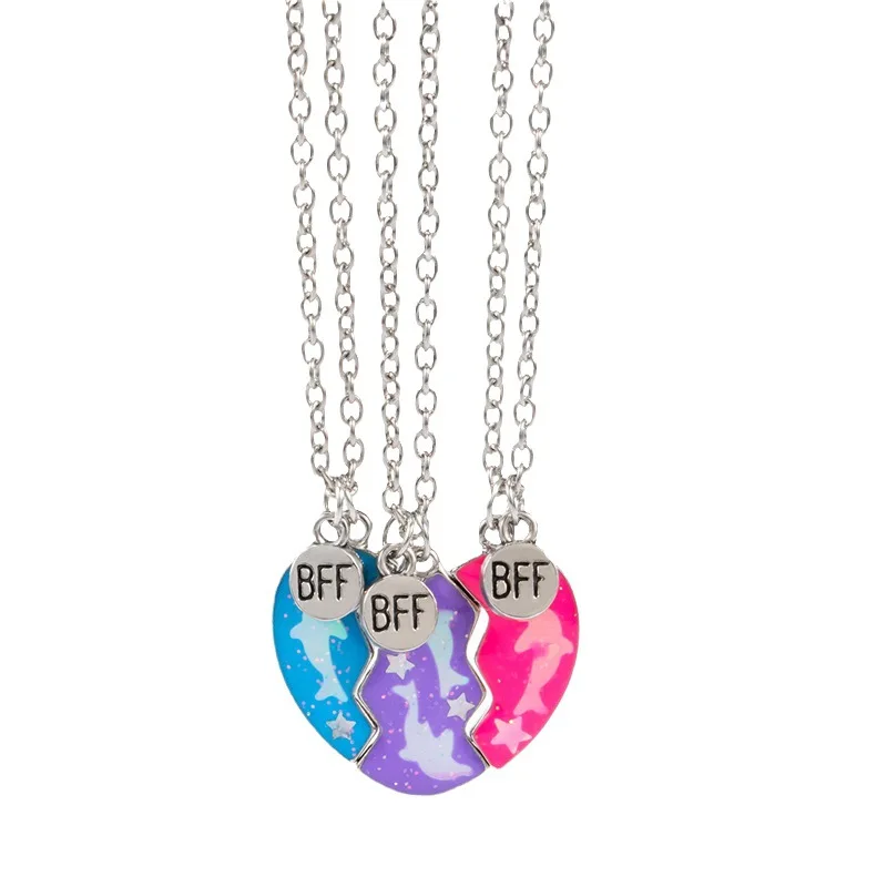 Friendship Necklace Best Friend Necklace for 3 Girls Magnetic Matching Heart Pendant BFF Dolphin Necklaces