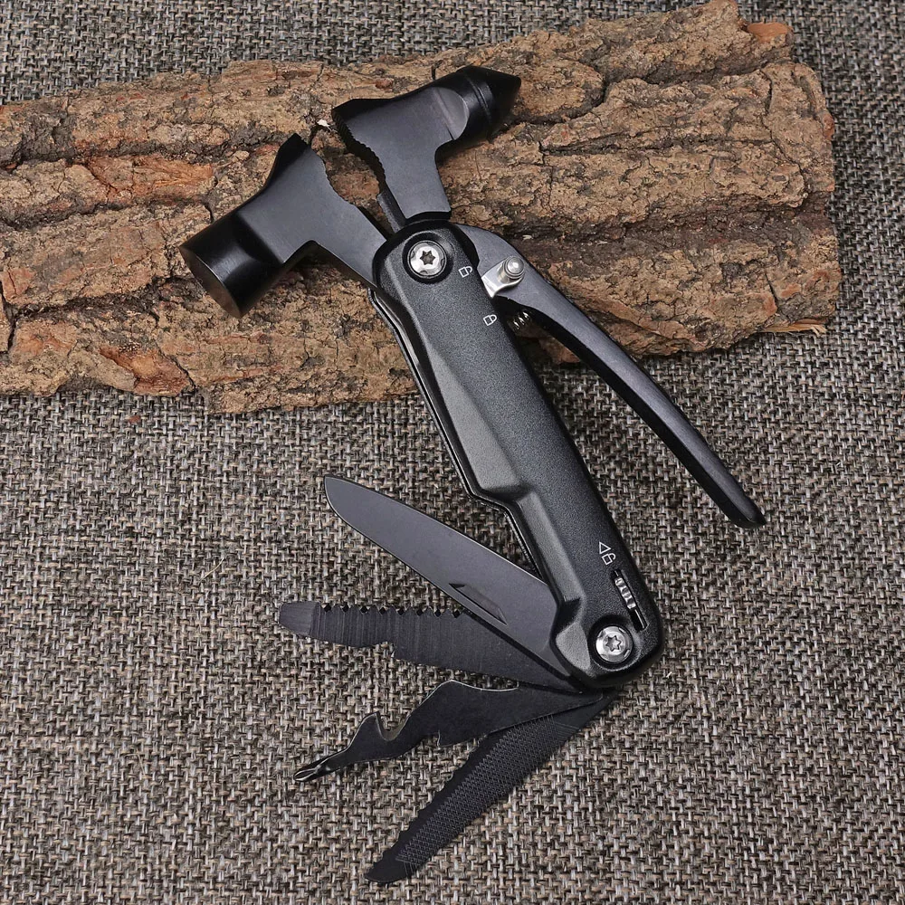 2023 Aluminum Handle Outdoor Multi-Purpose Pliers Wrench Hammer with Safety Lock and Pouch for Car Emergency