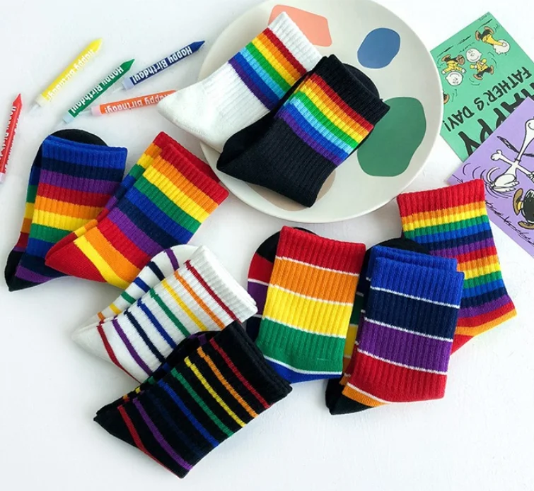high quality cotton rainbow kids socks custom multicolour slouchy children socks set baby ankle socks with stripe