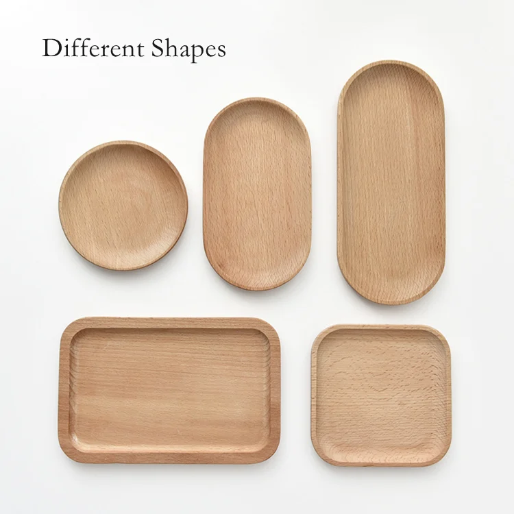 Custom Engraved Logo Rustic Elliptical Round Square Beech Wooden Serving Plate for Restaurant