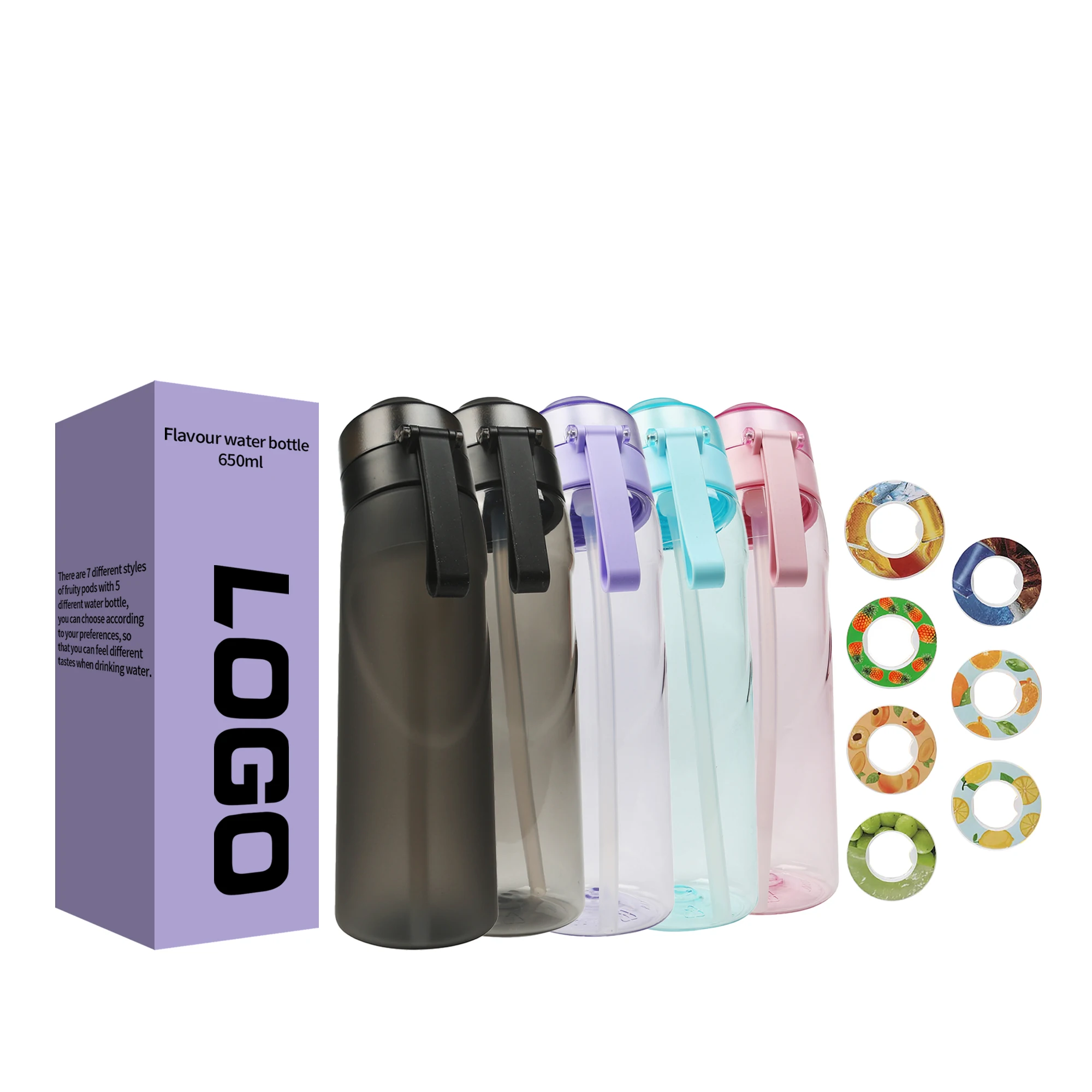custom color logo drinking met smaken air scent fruit flavour up tritan  water bottle with flawour flavor pod