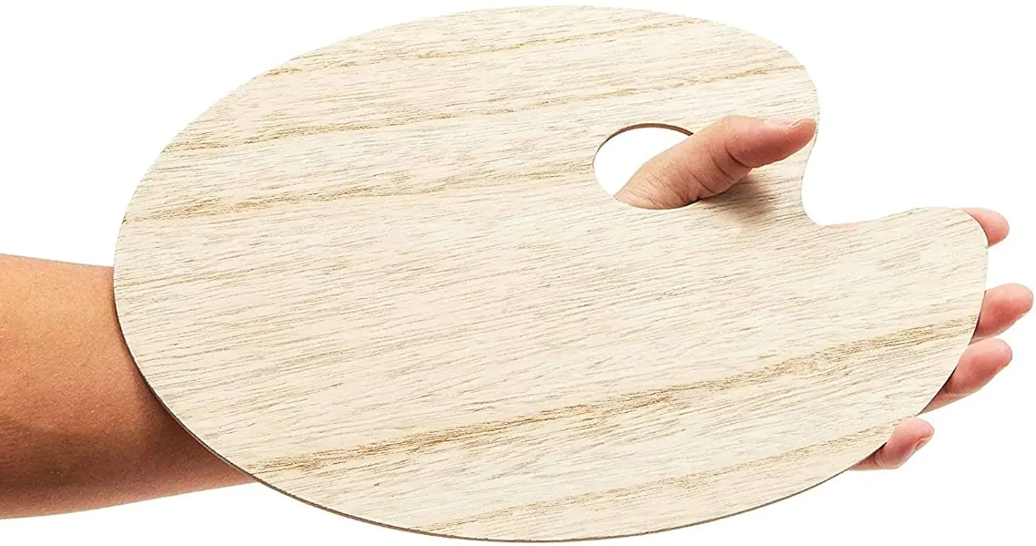 China Wholesale High Quality Unfinished wood Oval Shaped Wooden Non-Stick Oil wooden paint pallets