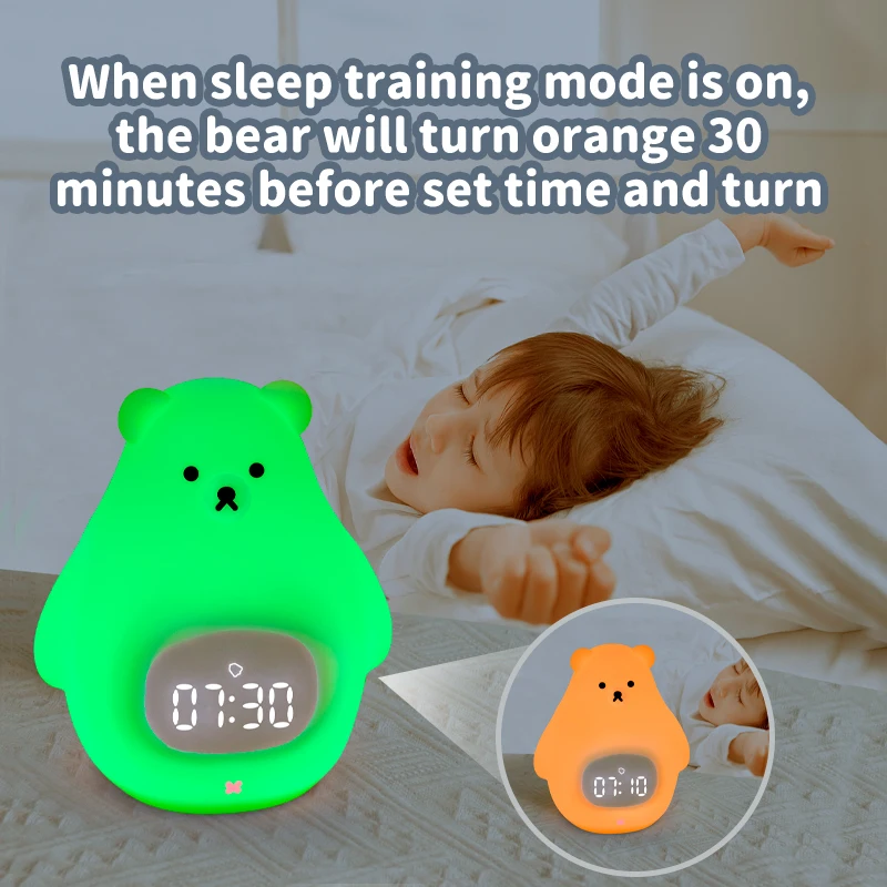 Custom Silicone Bear Sleep Trainer Digital Watch LED Night Light Desk Alarm Clocks Smart Cute Silicone Led Night Light Clock