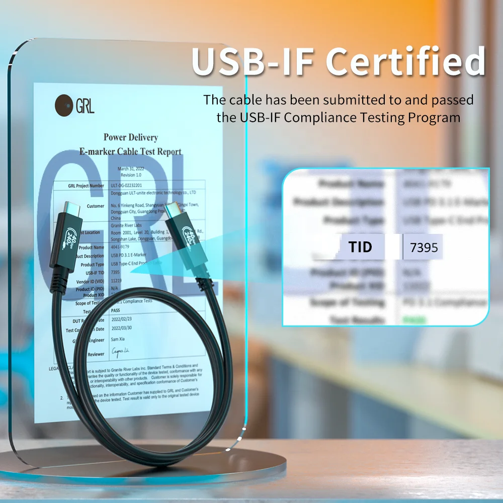 Ульт-unite USB-IF Сертифицированный 1 м USB4 240W кабель 40 Гбит/с 8K 60 Гц ЭПР 240 Вт с разъемом типа