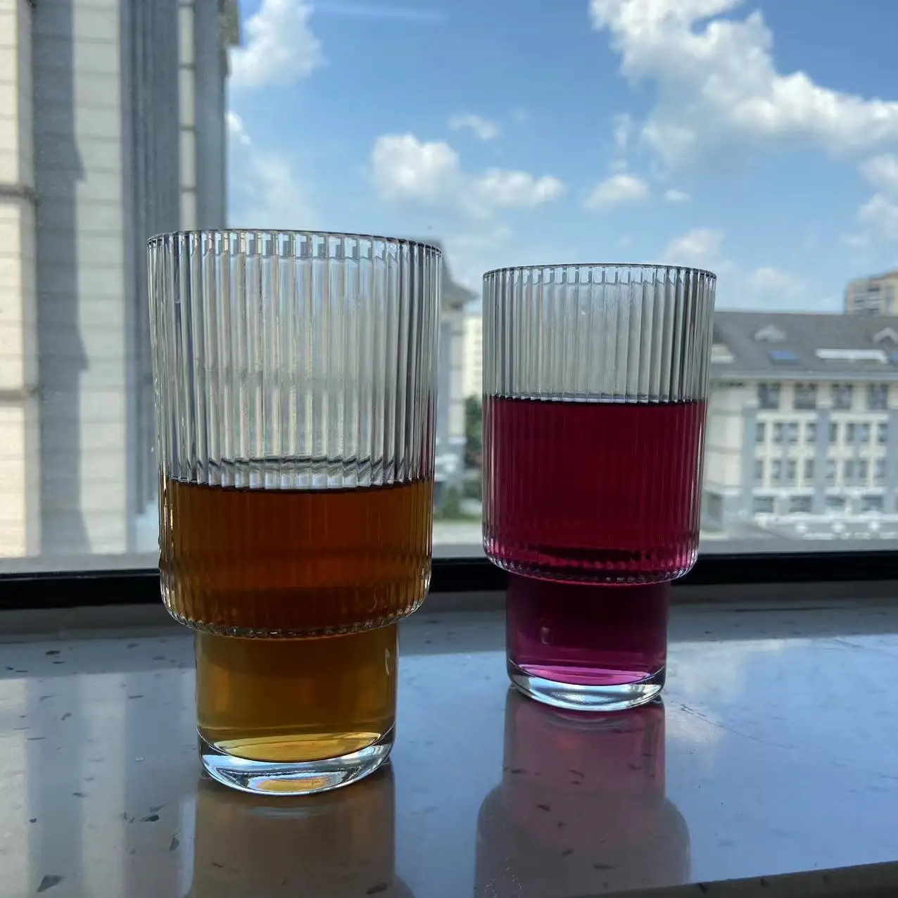 350ml Transparent Ribbed Vertical Striped Glass Cup Ribbed Crystal Ribbed Martini Ice Cream Whiskey Cocktail Glass cup