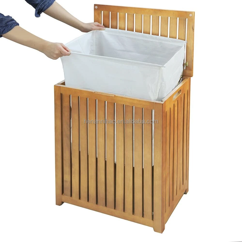 Bamboo Wood Laundry Hamper with Liner Bag & Lid - Functional Clothes Storage Basket Bin Organizer
