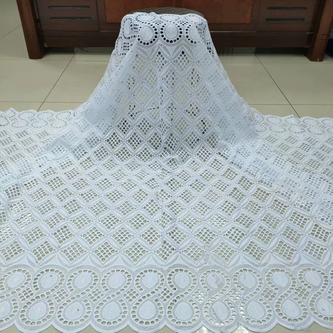 Hotsale high quality white swiss lace 100% cotton lace fabric african dry lace