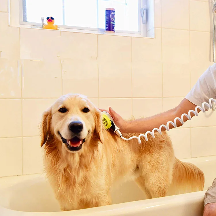 Quality Sink Faucet Pet Wash Kit | Innovative Shower Brush Head w/ Splash Shield | 8 ft Hose & Metal Faucet Adapter | Kitchen, B