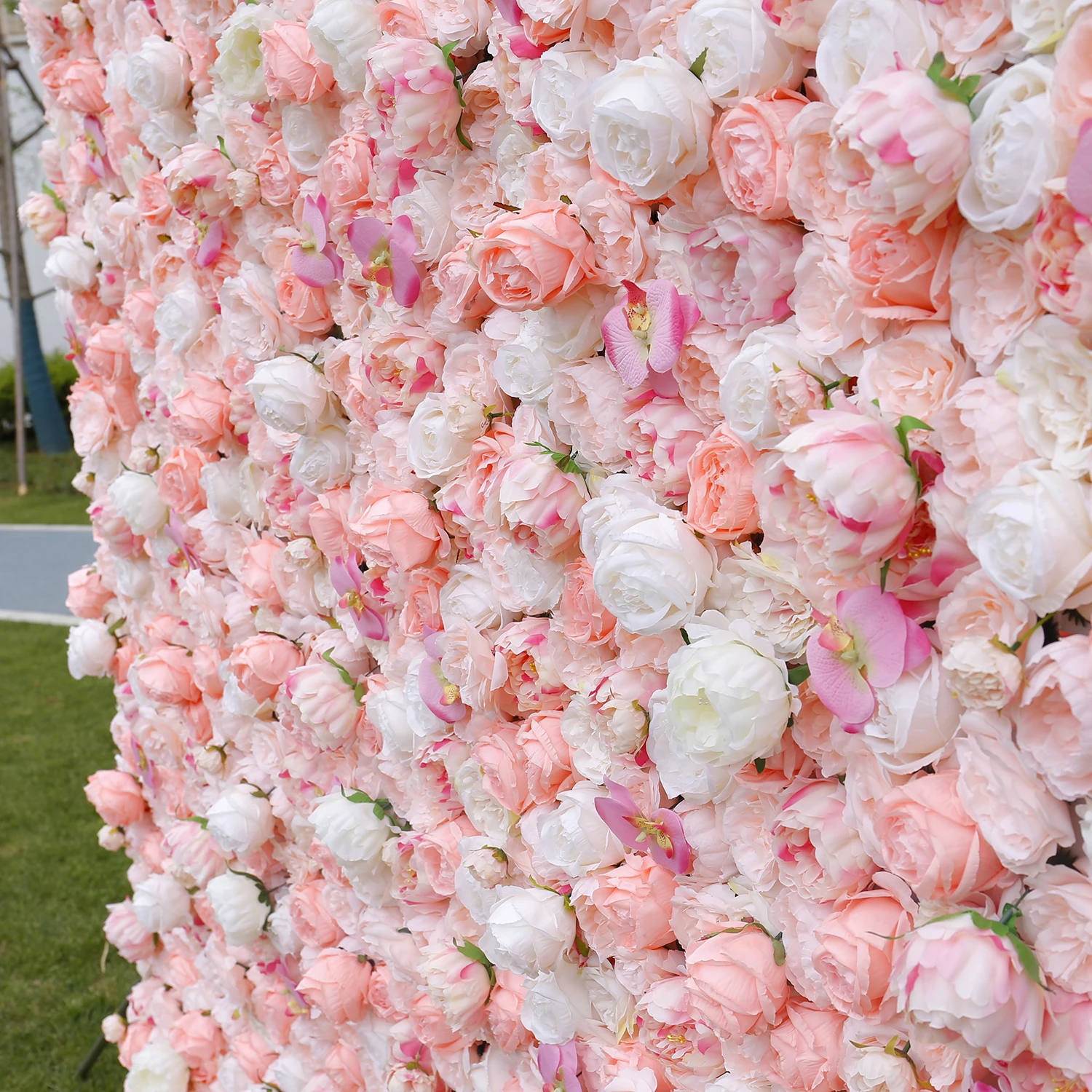 Wholesale fabric flowers, orchids, roses, peonies, flower wall tables, family parties, weddings, restaurant decorations