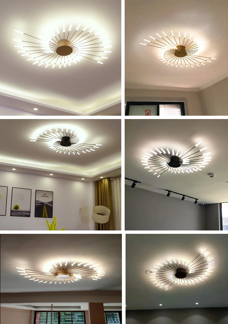 Black Gold LED Ceiling Lamp Modern Living Room Bedroom Fireworks Ceiling Chandelier Light