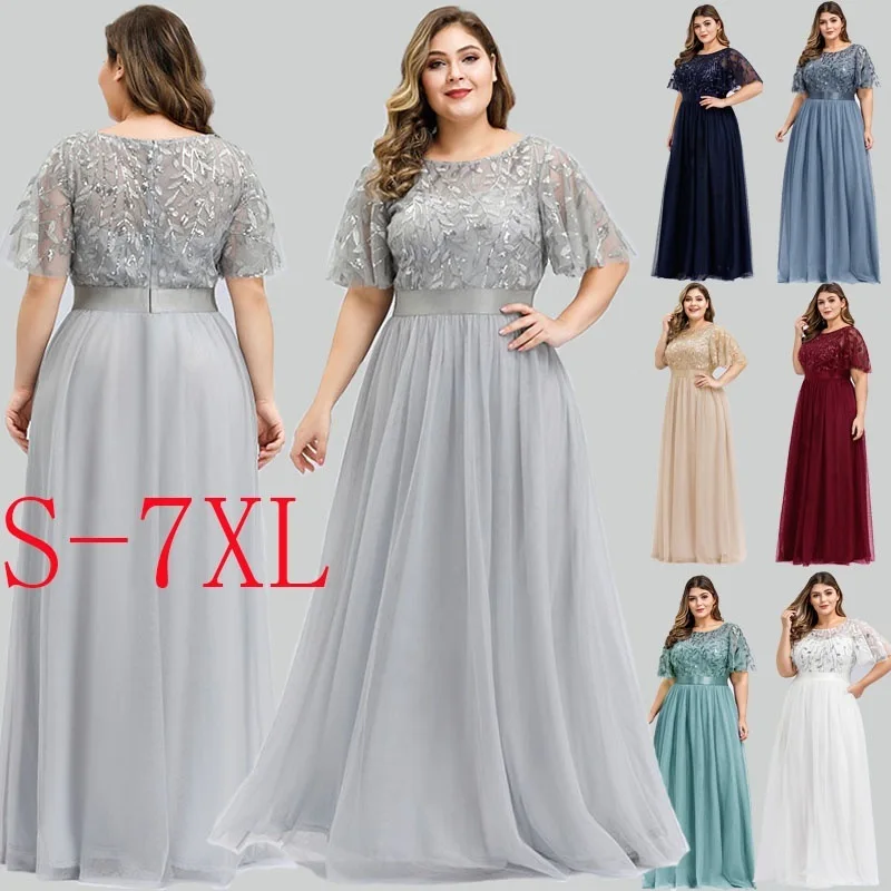 Ever-pretty Plus Size Elegant Boat Neck Sequin Mesh Evening Bridesmaid Dresses