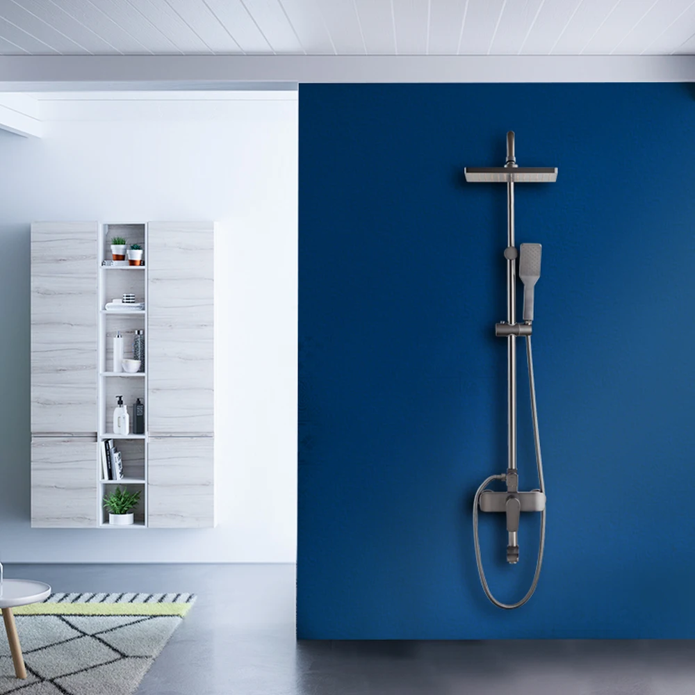 YUNDOOM OEM Gun Grey Bath Shower Set  Ducha Chuveiro Space Aluminium Bathroom 3 Function Shower Mixer Bath & Shower Faucet