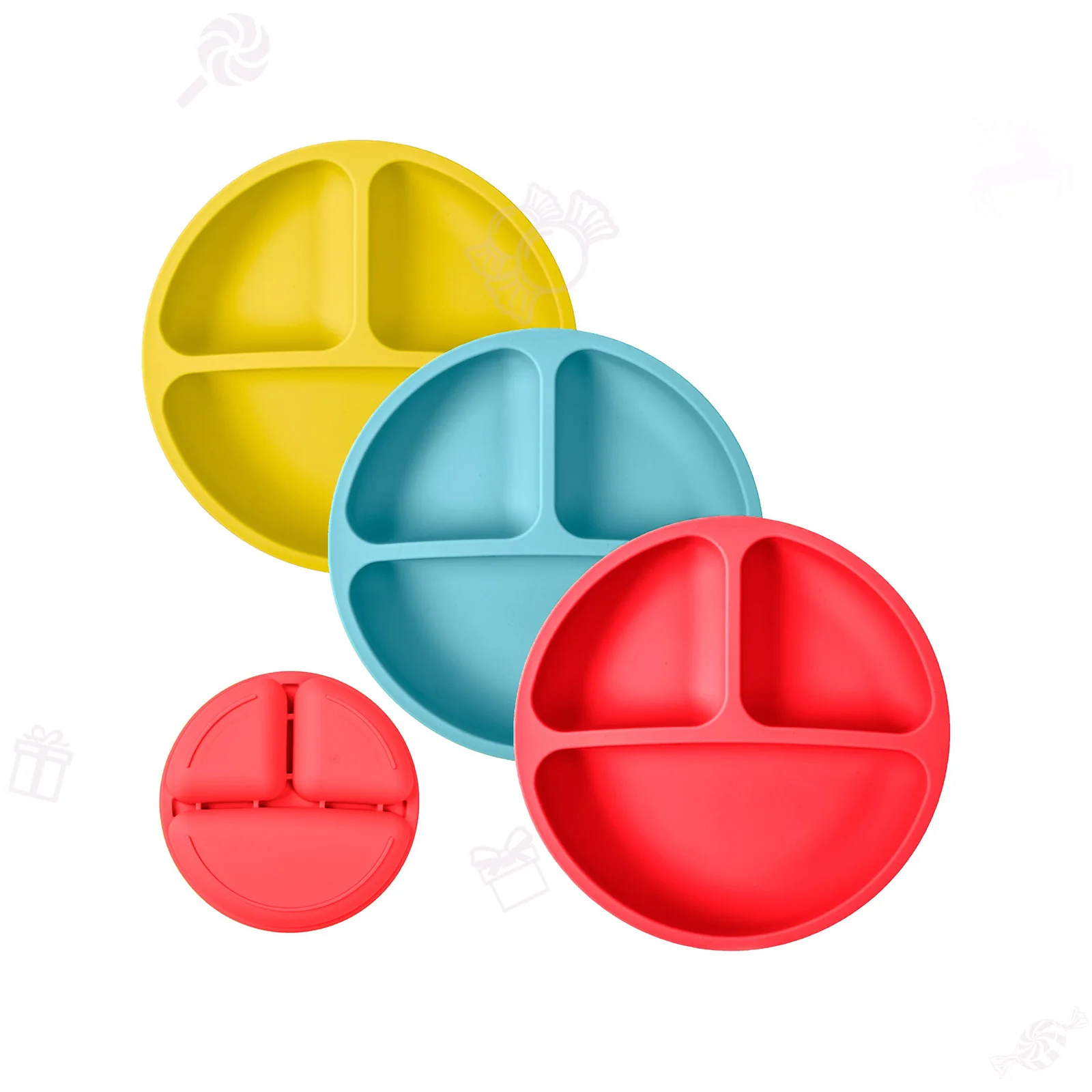 Silicone Baby Products Wholesale Baby Silicone Divided Microwave Feeding Suction Plates with Spoon and Fork for Toddlers