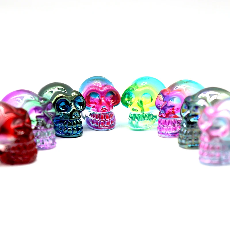 
Hot selling aura glass hand-carved colored glass aura small skulls for business gifts 