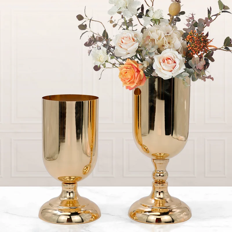 Wholesale Tall Dining Table Flower Vase hammered Metal Golden Flower Vase Wedding Decoration Centerpiece For Reception