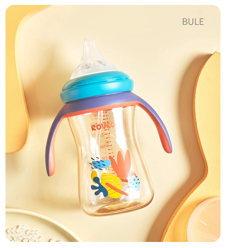 RK-N1047 Food grade PPSU customized baby training handle water bottle with liquid silicone straw