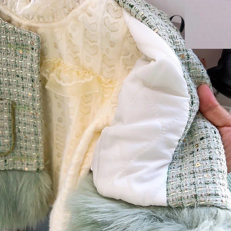 0371 2024 New Korean Girl Clothes Sets Kids Girl Princess Winter Clothing Set Children Fur Jacket Shorts Winter Suit