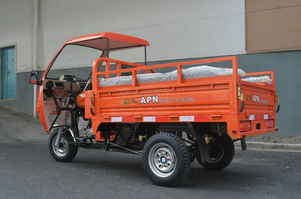motorized gas powered three wheel cargo tricycle with passenger seats with semi-closed cabin for adult to sell