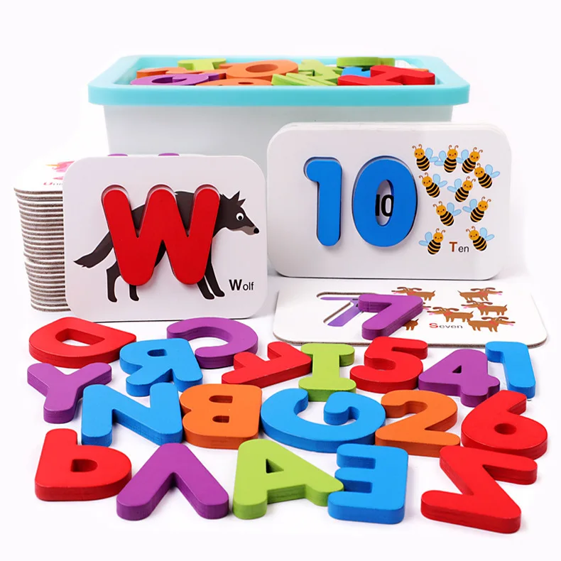 
Alphabet And Number Flash Cards Wooden Jigsaw Puzzle Board Educational Montessori Toys For Kids toys 