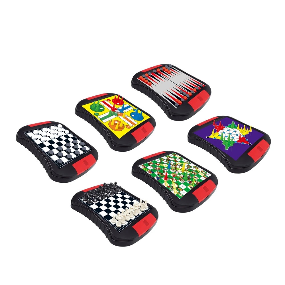 Chess Board Game Pieces Storage Chess Checkers Backgammon 6-In-1 Board Games Plastic Chess Sets For Adults And Kids