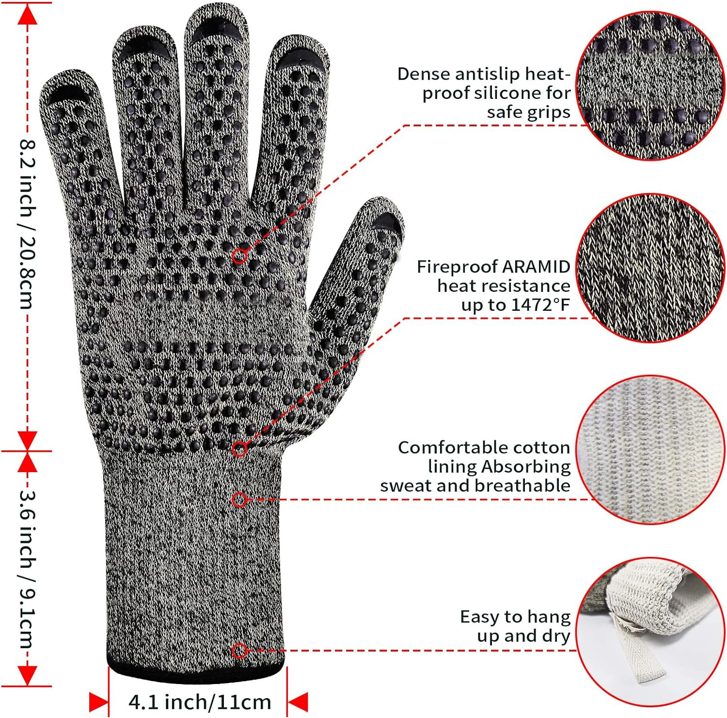 Barbecue1800 F heat-resistant oven gloves waterproof gloves washable knitted waterproof gloves