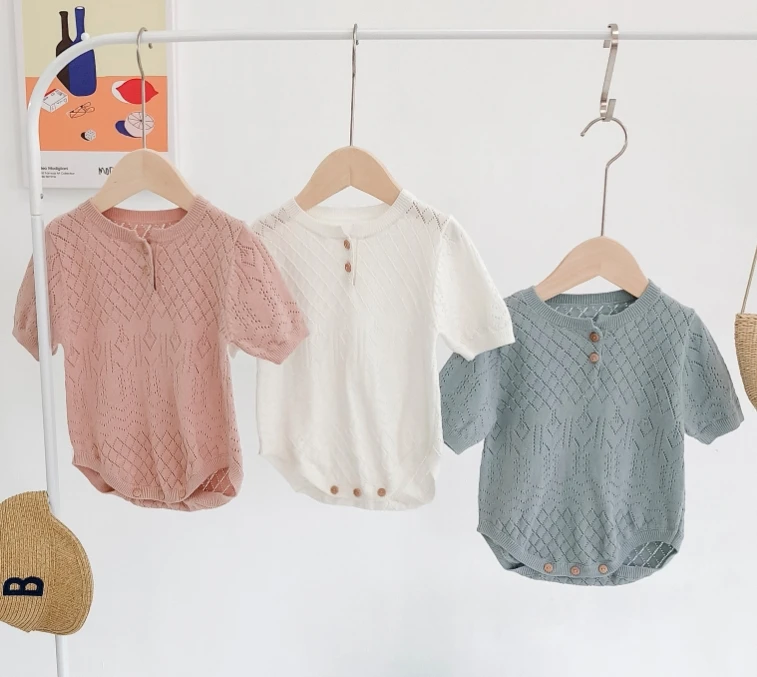 Cotton Triangle Onesie for Boys and Girls Short Sleeve Air Conditioning Clothing Crawl Suit for Young Children Baby Sweater