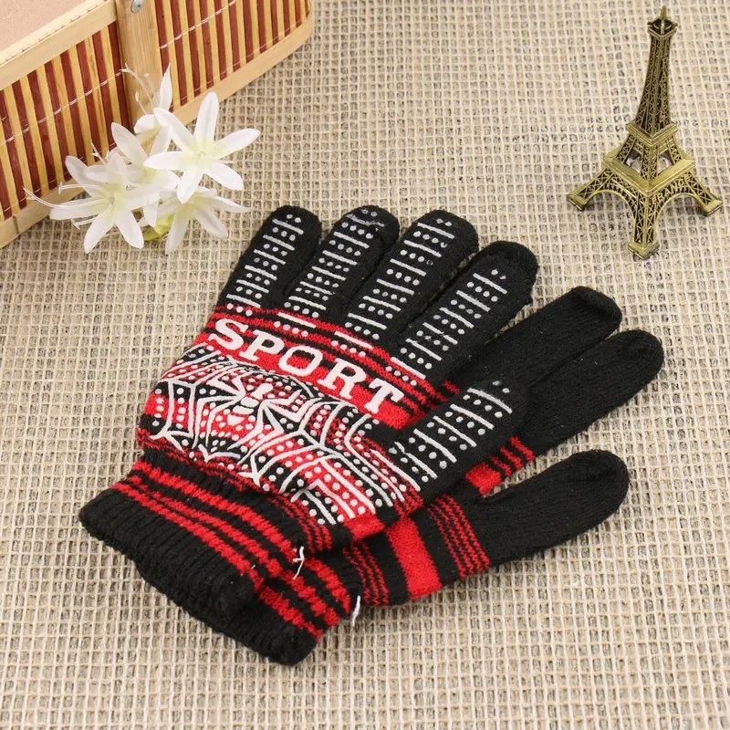 Hot autumn and winter acrylic knitted warm gloves Fashion spider print rubber striped gloves for big and small hands