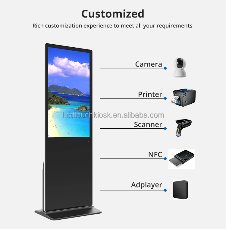 Retail Advertising Display Screen Led Lcd Vertical 43 55 65 75 inch Interactive Digital Signage Totem With CE