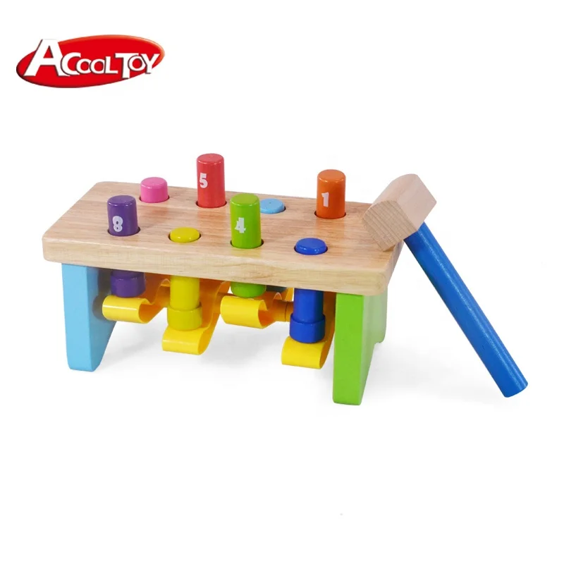 Dhild kid children game assembly model educational toy wood colorful  pound a peg 3d diy toy