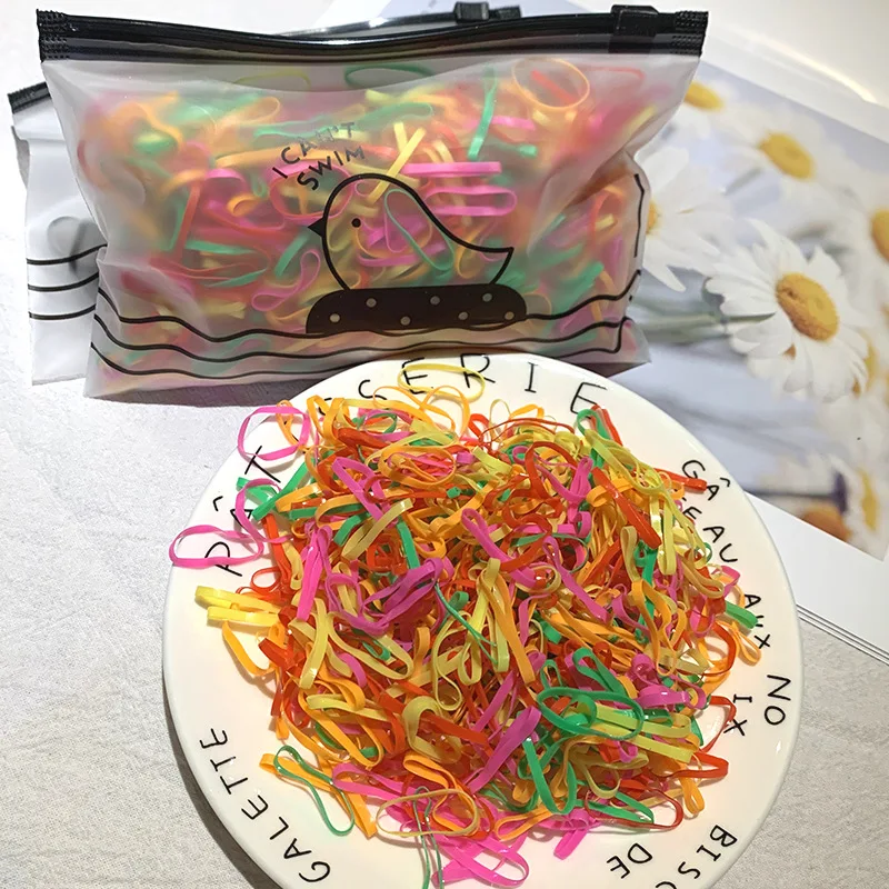 GEERDENG Wholesale 500 Pcs/Set Disposable Hair Tie Colourful Children Headdress High Elasticity Rubber Band Hair Rope Accessory