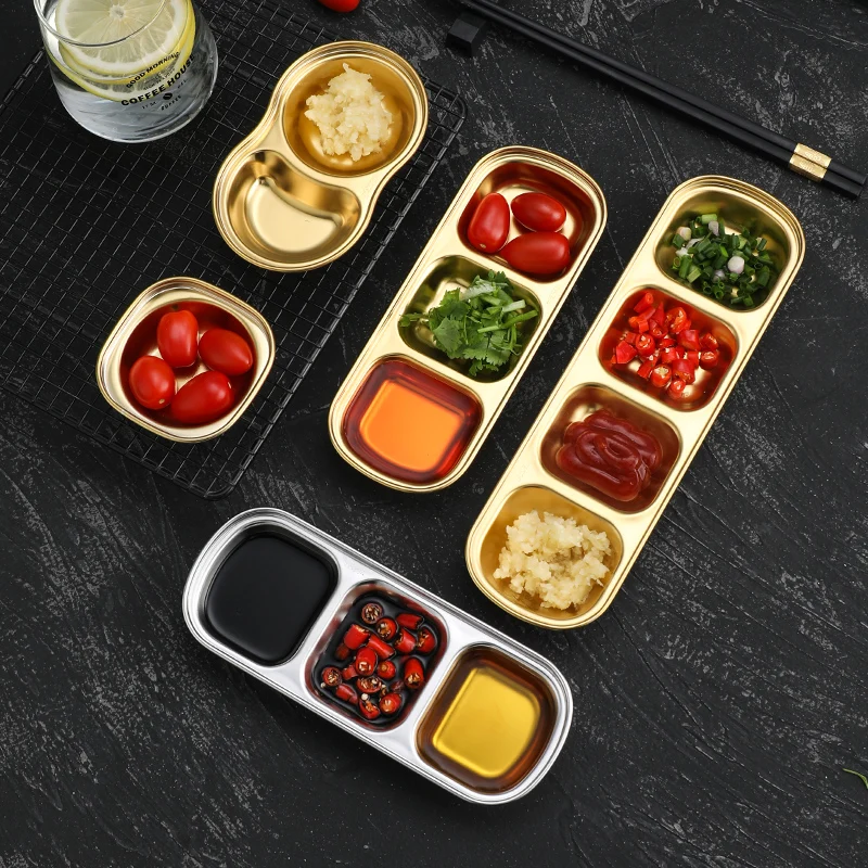 Korean restaurant 304 stainless steel seasoning plate hot pot sauce mustard dipping dish multi grid seasoning dish