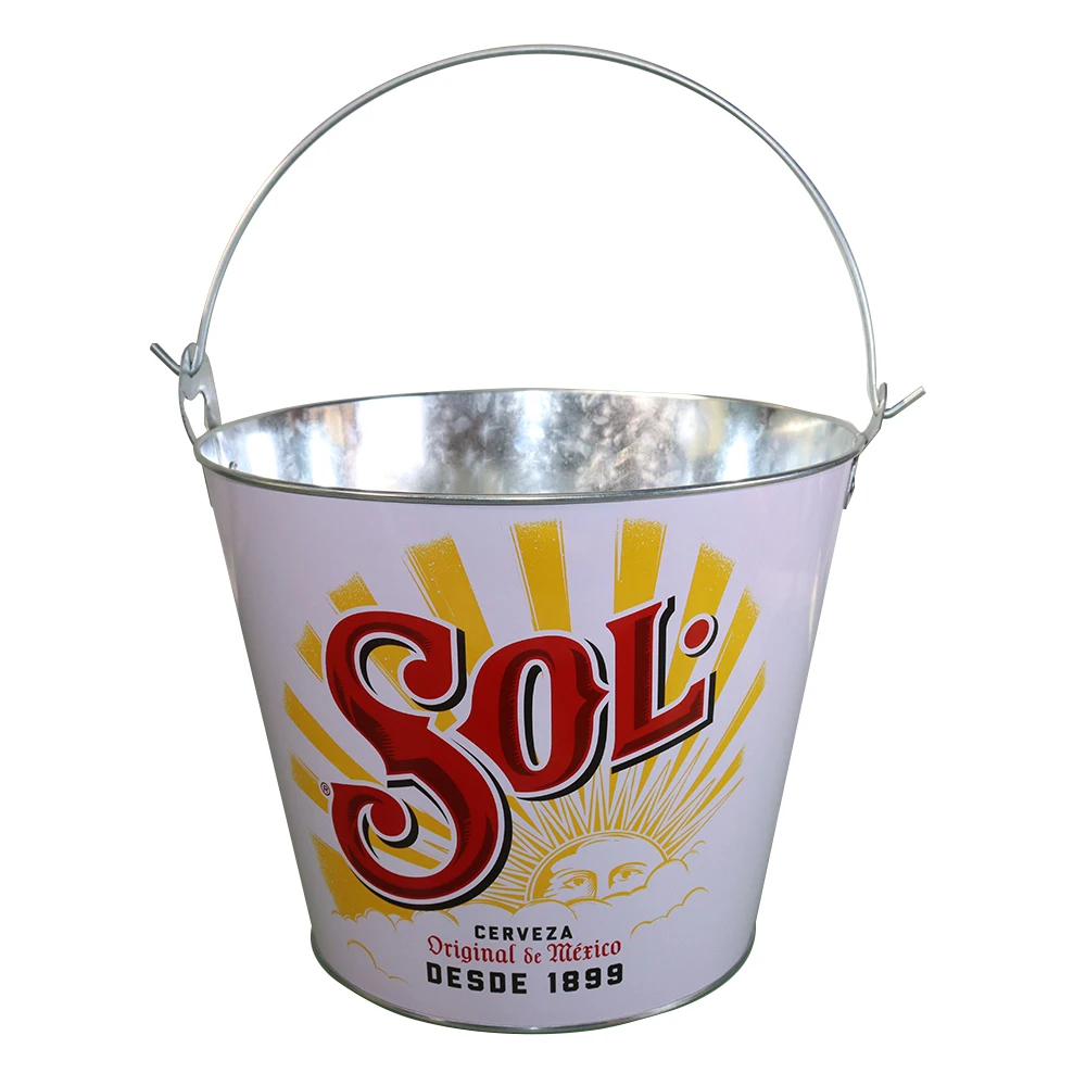 3L 5L 6L 8L 10L 15L 20L 30L round square oval screen printing varnishing galvanized metal beer ice bucket for promotion