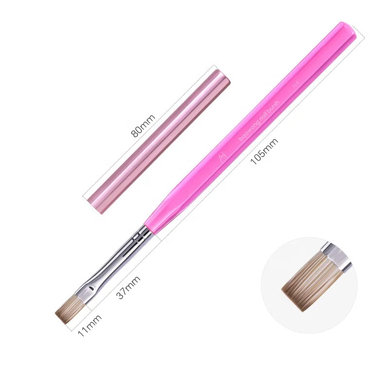 BW5-06 New Product Pink Hexagon Acrylic Handle Nylon PET Hair Gel Brush Satisfied Designed Manicure UV Nail Art Brush Set Liner