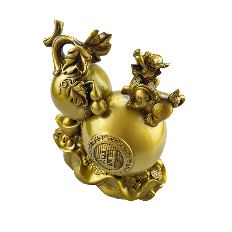 Customize design home decoration fortune product Chinese traditional copper gold bottle gourd art craft