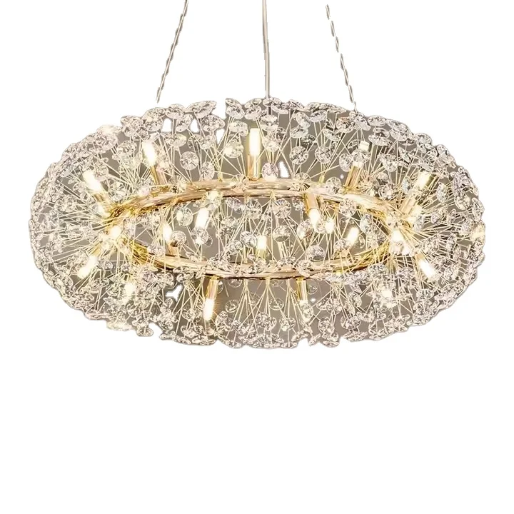 Home decor designers led Liangte nordic modern hanging lamps living room large round gold k9 crystal chandelier