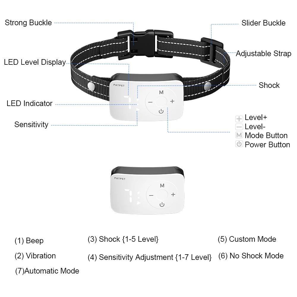 Hot Sell Rechargeable Bark Control Electric Dog Training Collar Beep Vibration Shock Anti-Bark Collar For Dogs