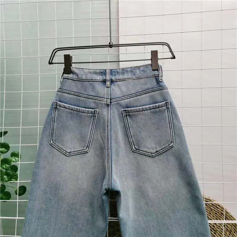 Autumn and winter light straight leg jeans women plus fleece warm high waist loose thick  of wide leg mop long pants