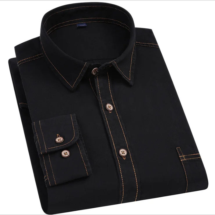 100% COTTON GAMENT WASHED MENS DENIM CASUAL SHIRTS WITH CONTRAST THREAD AND POCKET