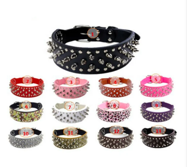 Bulk Punk Rivet PU Canvas Faux Leather Dog Pet Huisdier Travel Training Choke Collars Dogs Collier Pour Chien Chat Hundehalsband